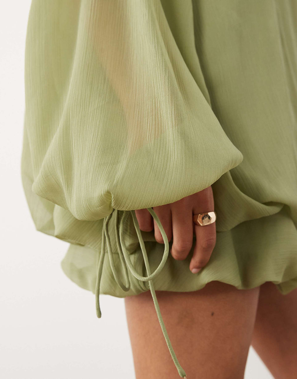 ASOS DESIGN high neck chiffon mini dress with blouson waist in sage