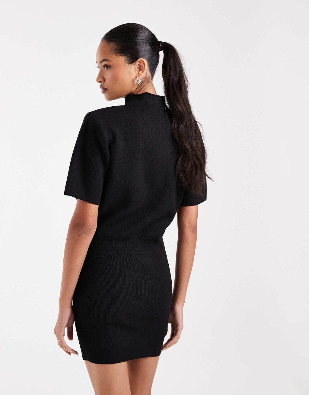 ASOS DESIGN shoulder pads short sleeve ruched dress in black