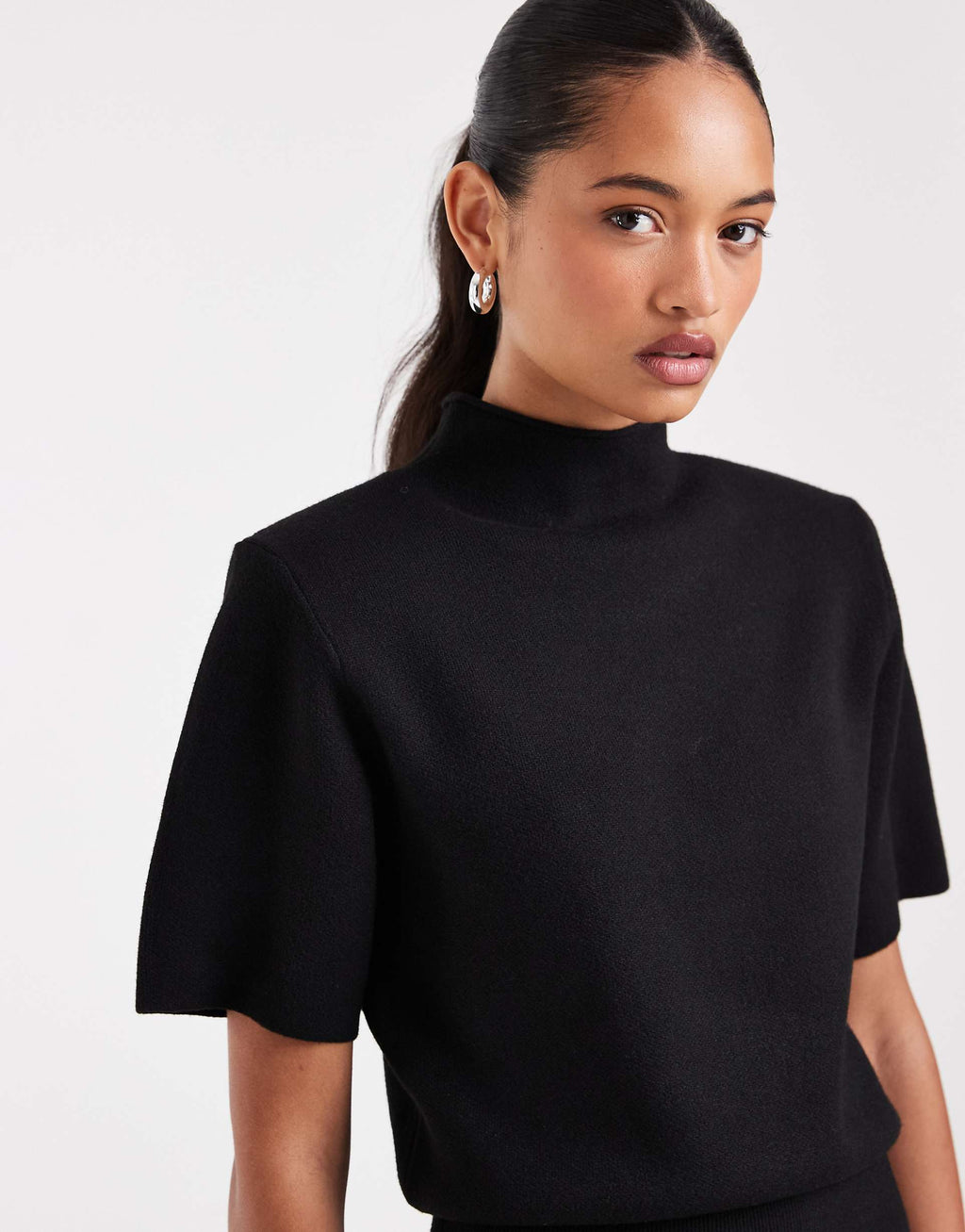 ASOS DESIGN shoulder pads short sleeve ruched dress in black