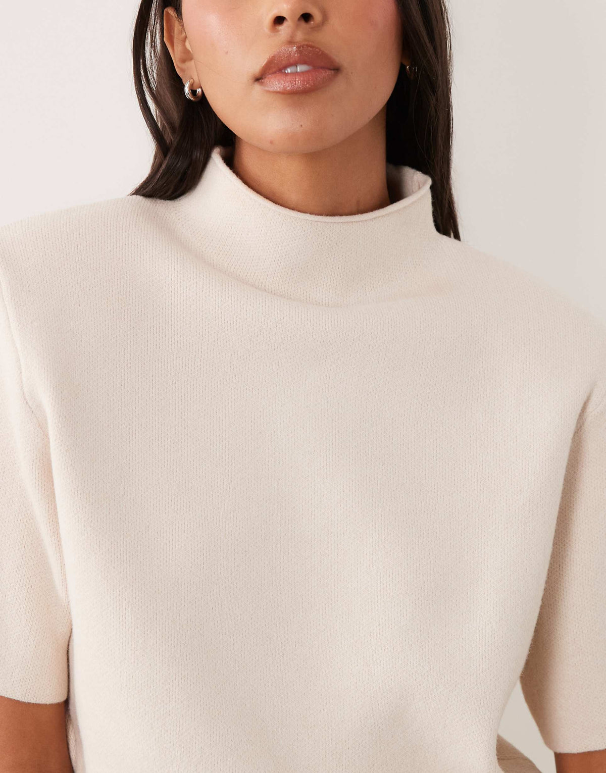 ASOS DESIGN shoulder pads short sleeve ruched dress in cream