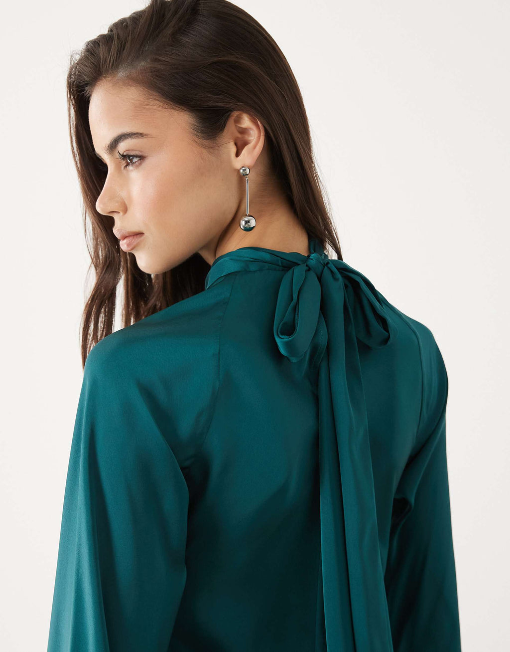 ASOS DESIGN Tall satin maxi dress with split sleeve and scarf detail in teal