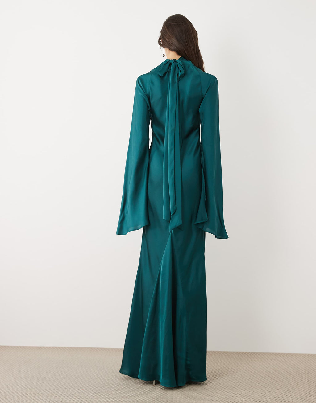 ASOS DESIGN Tall satin maxi dress with split sleeve and scarf detail in teal