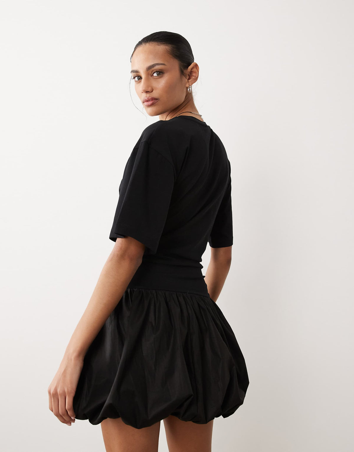 ASOS DESIGN cinched waist bubble hem mini dress in black
