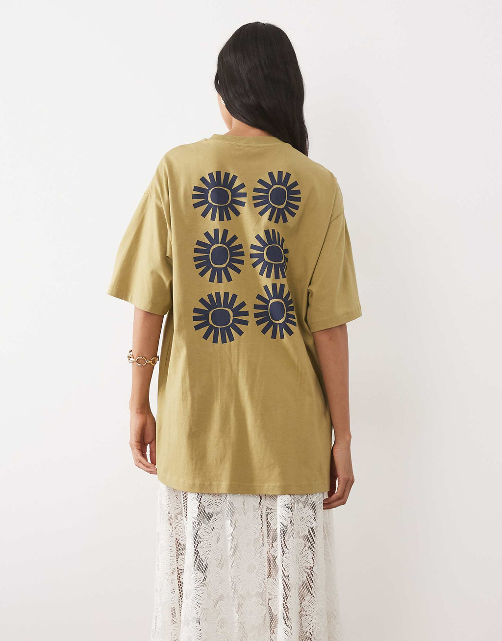 ASOS DESIGN oversized graphic tee with lace cami underdress in green