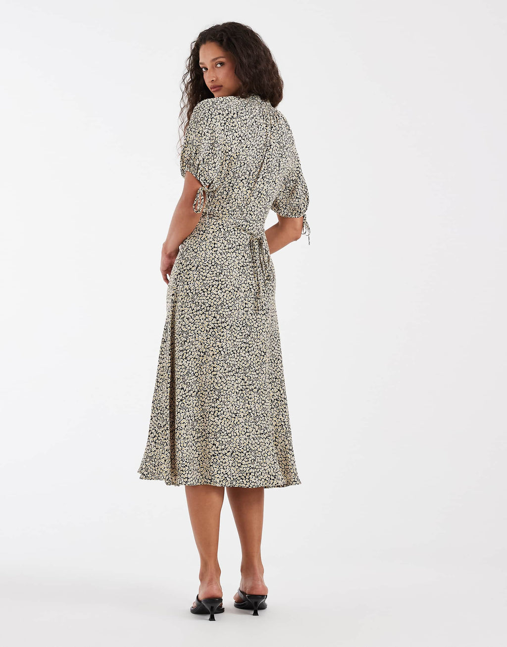 & Other Stories button up floral printed midi dress in black
