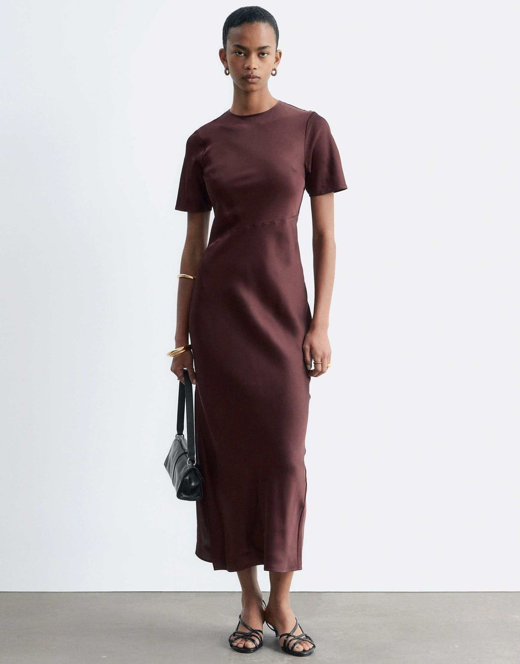 & Other Stories satin maxi dress in chocolate brown