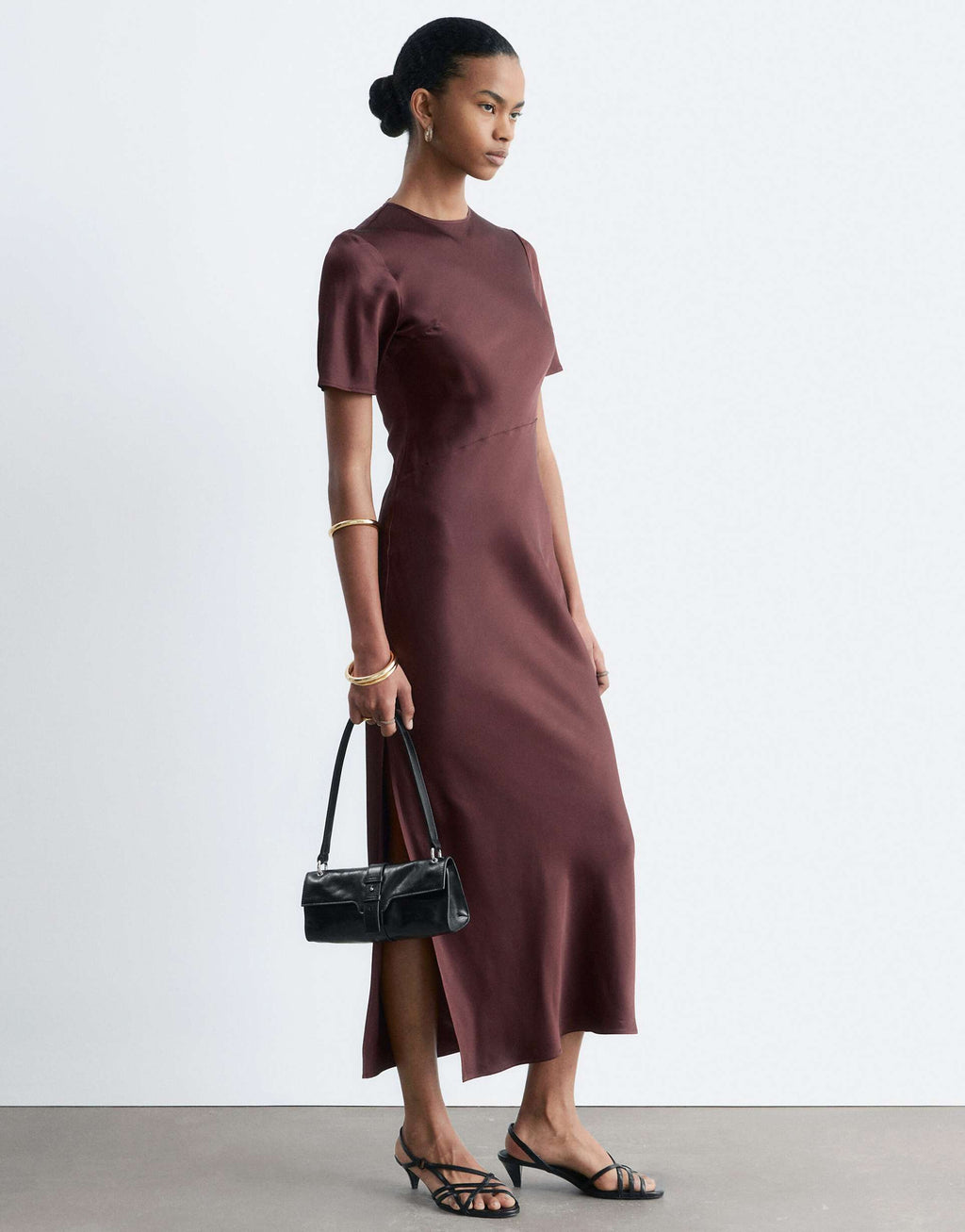 & Other Stories satin maxi dress in chocolate brown