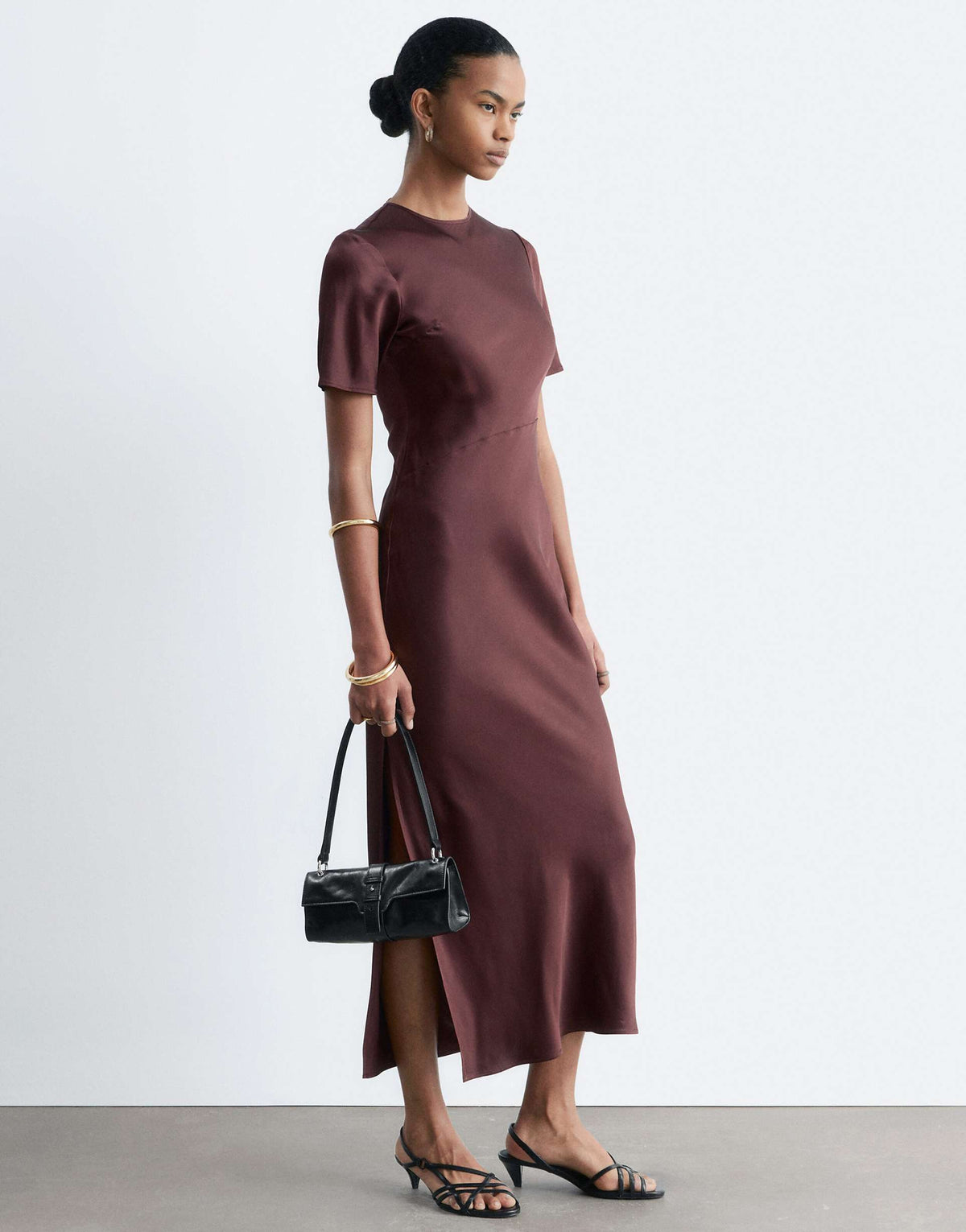 & Other Stories satin maxi dress in chocolate brown