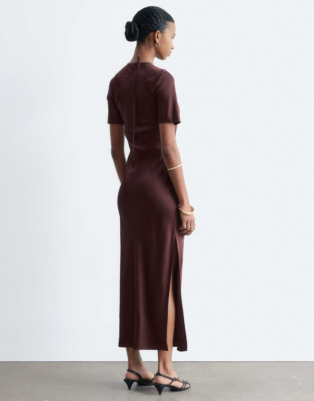 & Other Stories satin maxi dress in chocolate brown