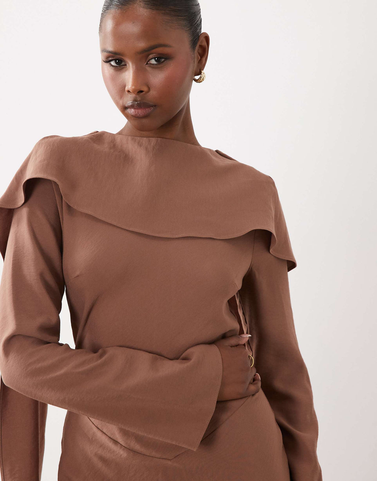 ASOS DESIGN maxi dress with cape scarf detail in cocoa