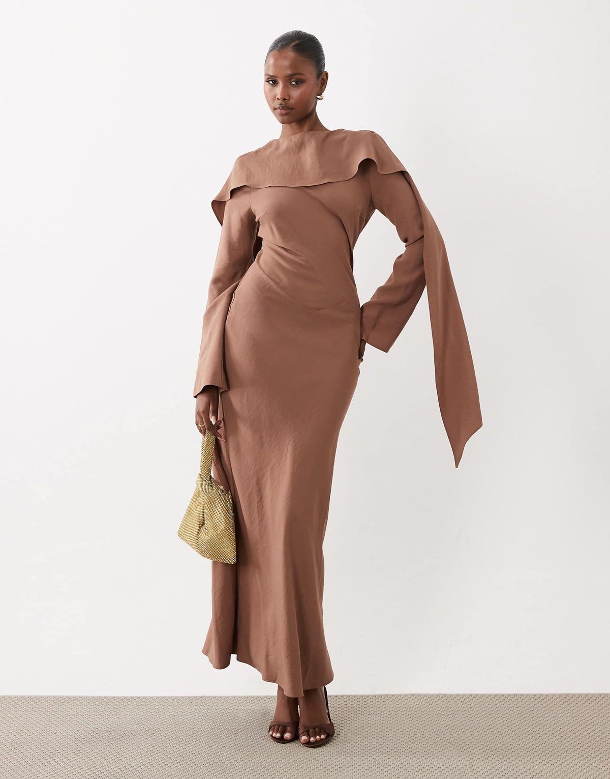 ASOS DESIGN maxi dress with cape scarf detail in cocoa