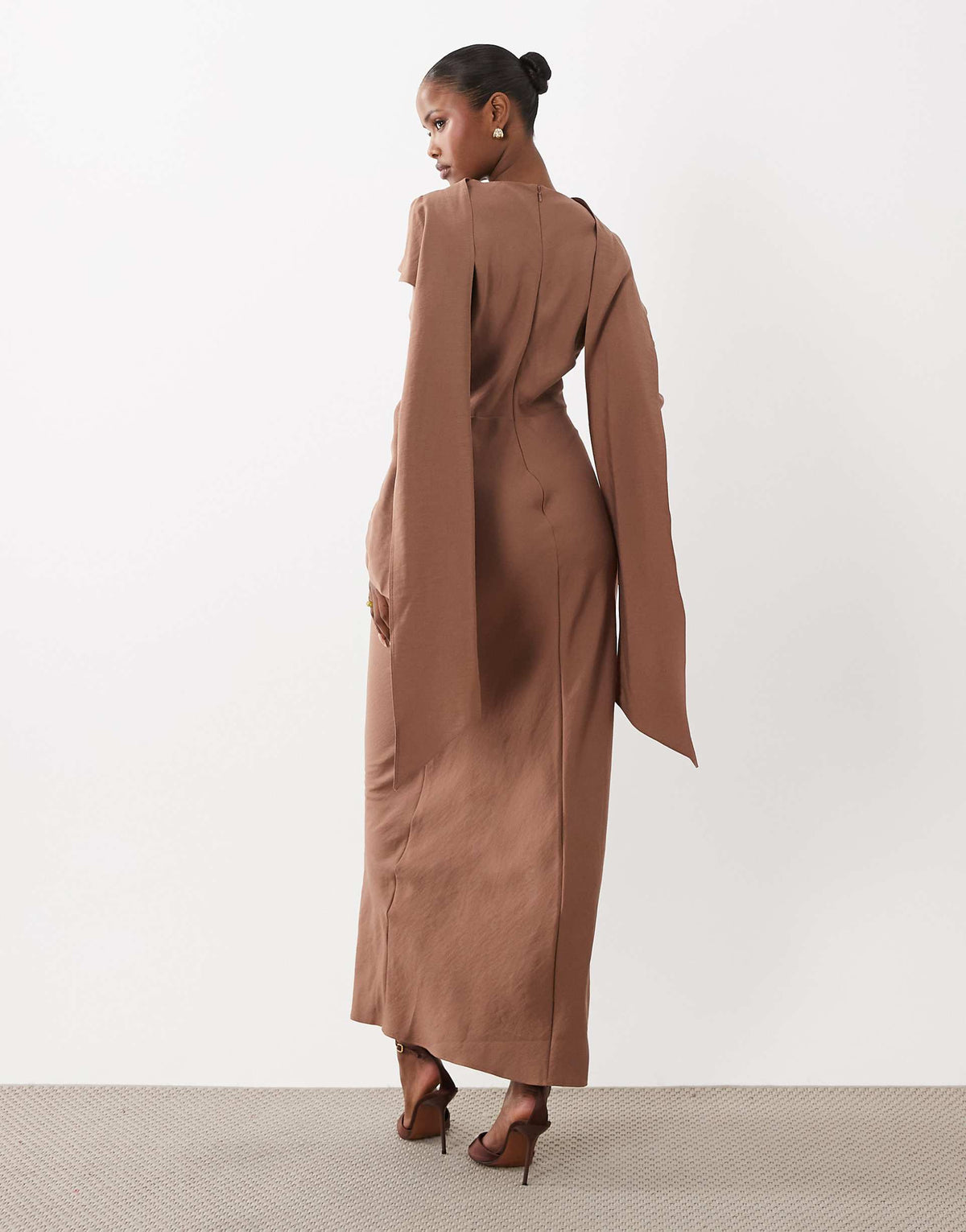 ASOS DESIGN maxi dress with cape scarf detail in cocoa