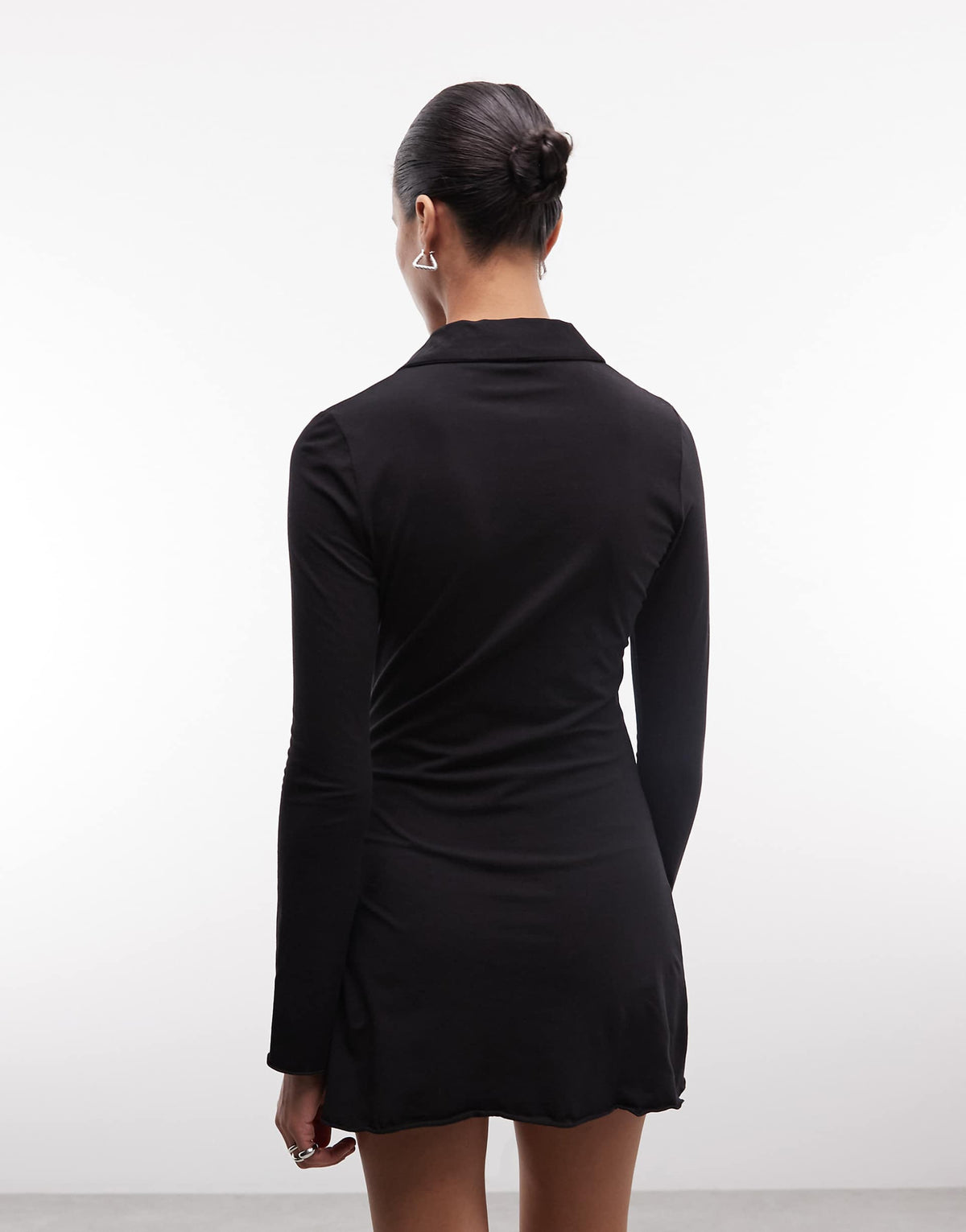 Monki ruched front long sleeve mini shirt dress in black