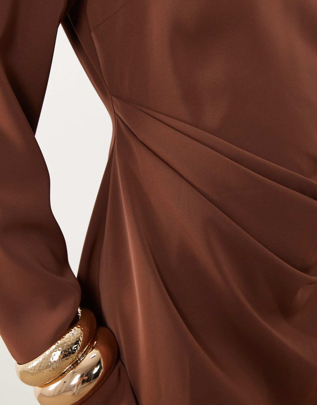 ASOS DESIGN Petite fluid long sleeve mini dress with ruched side detail in cappuccino