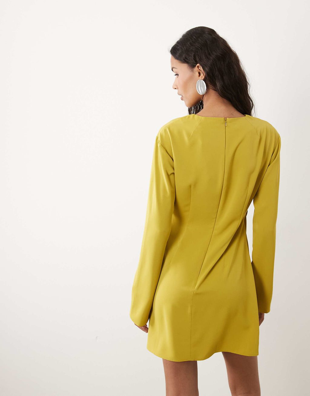 ASOS DESIGN fluid long sleeve mini dress with ruched side detail in gold