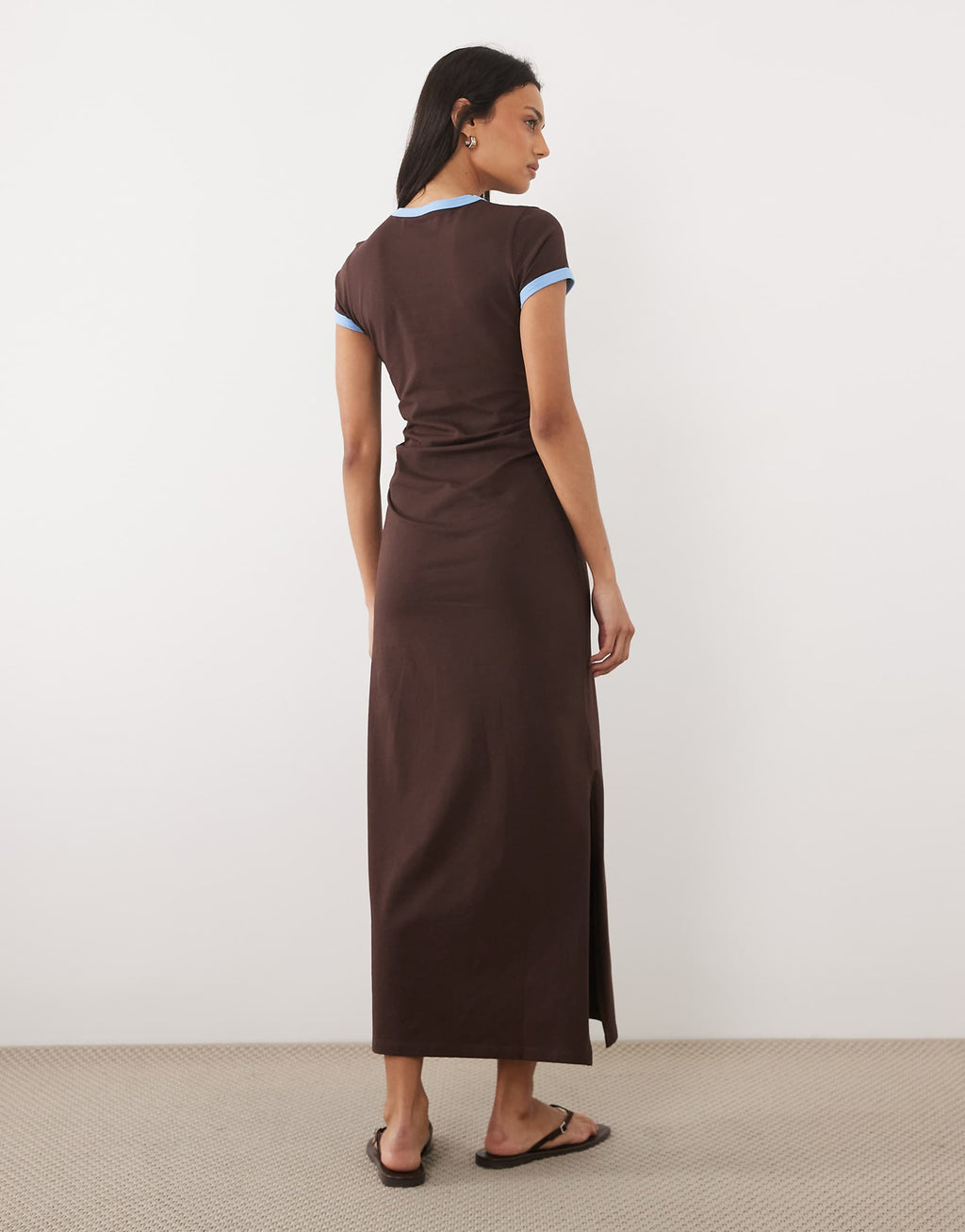 ASOS DESIGN ringer detailing midi t-shirt dress in chocolate