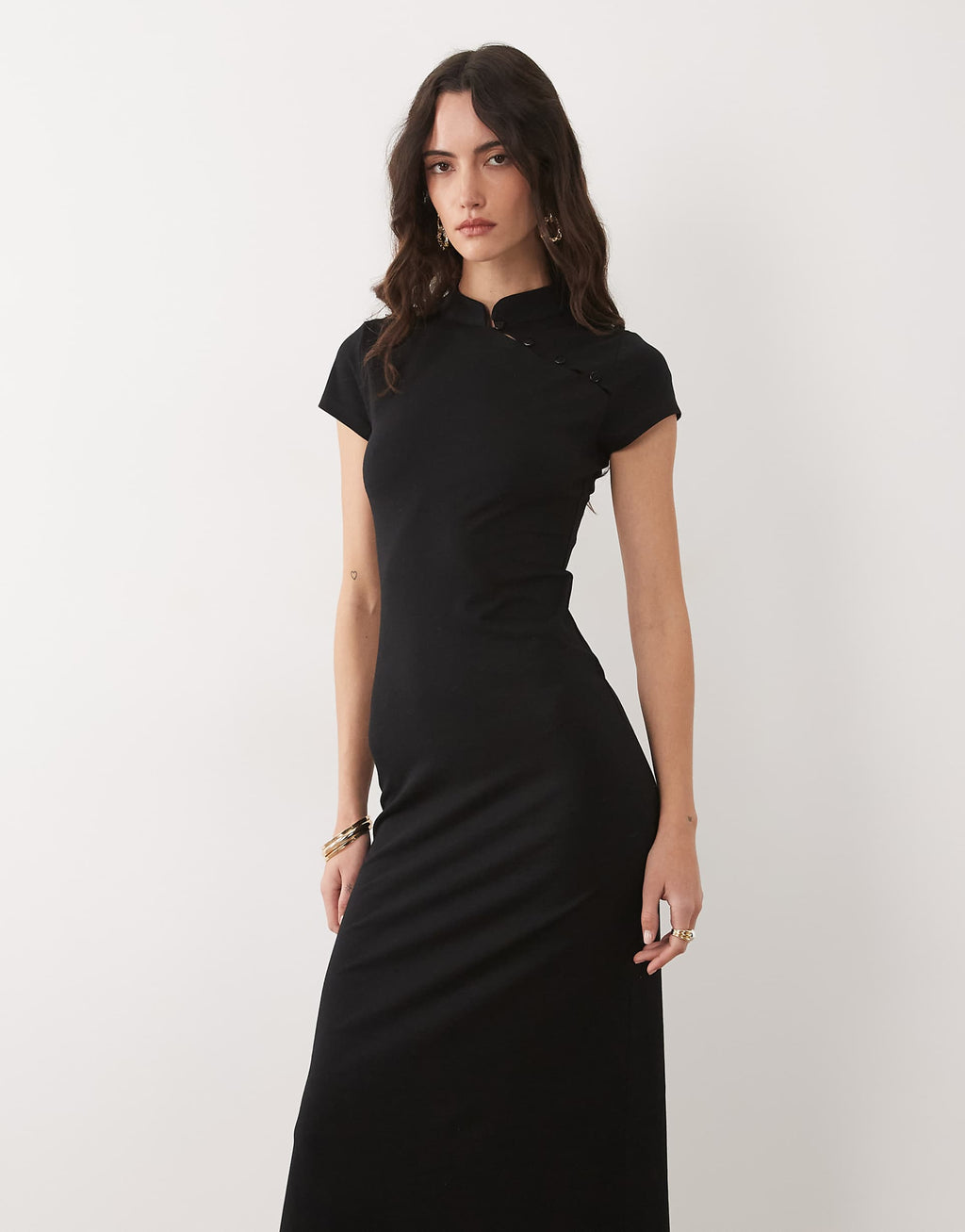ASOS DESIGN cap sleeve midi dress with rouleau loop detailing in black