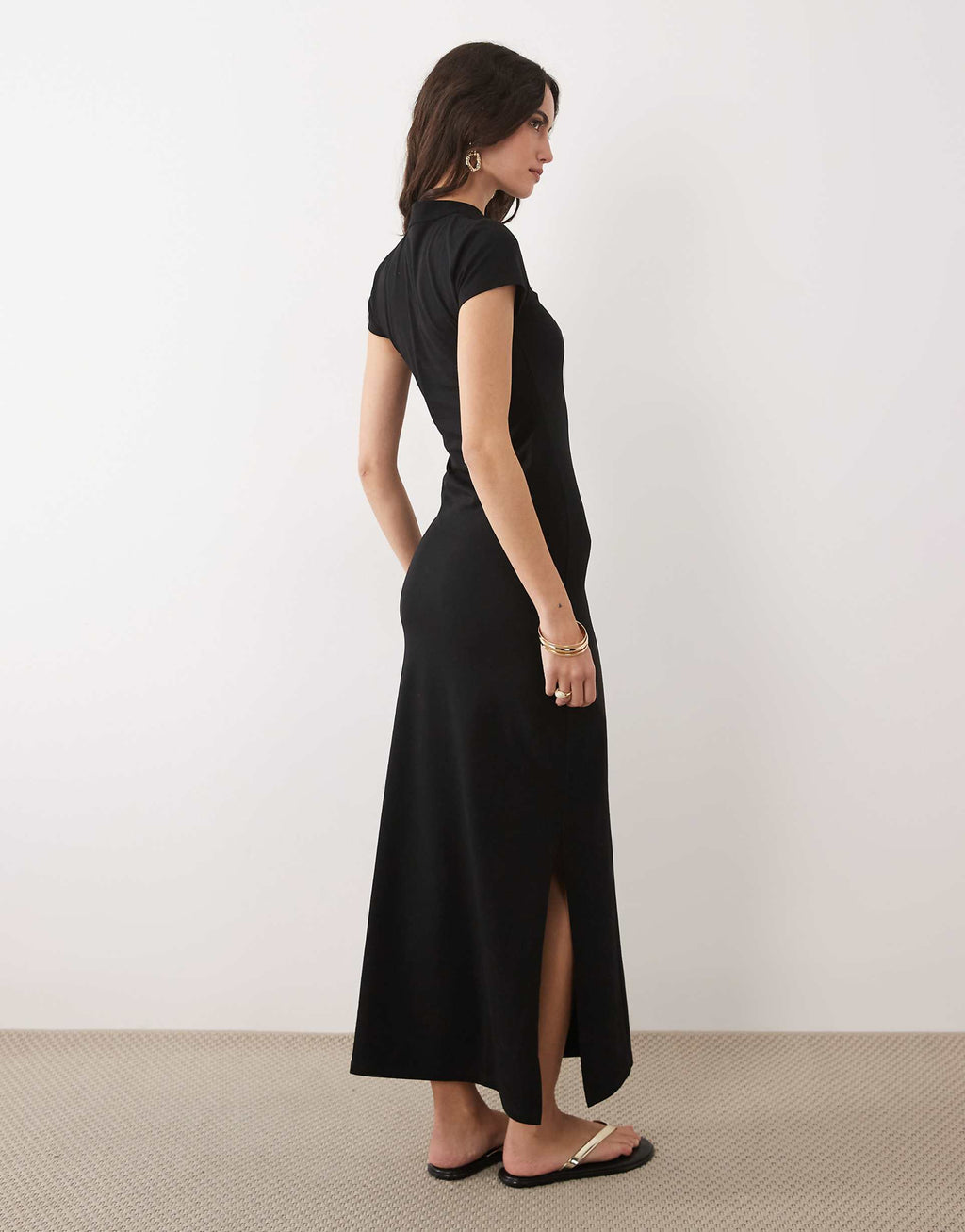 ASOS DESIGN cap sleeve midi dress with rouleau loop detailing in black