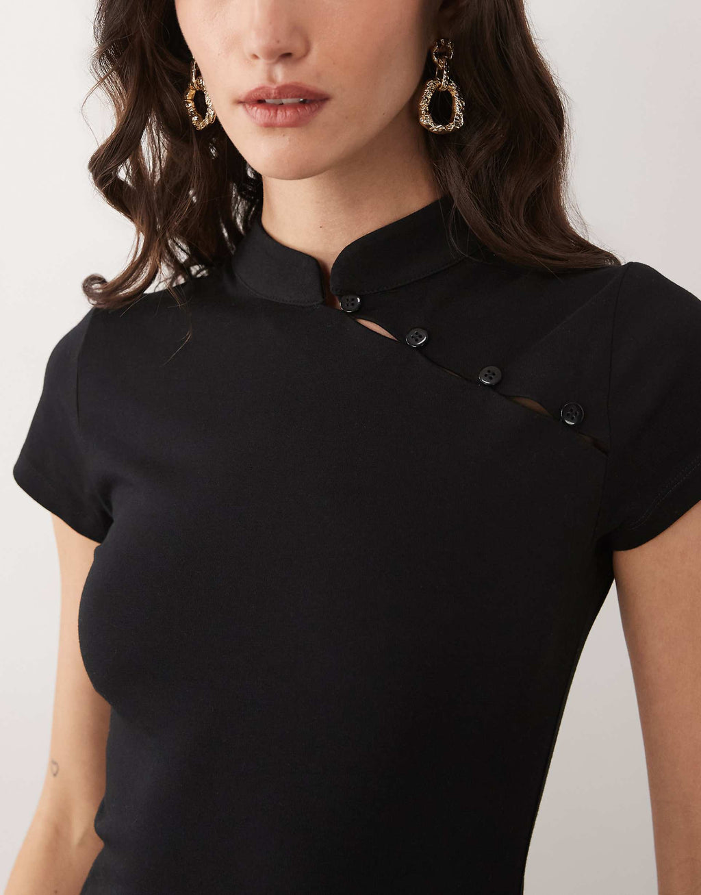 ASOS DESIGN cap sleeve midi dress with rouleau loop detailing in black
