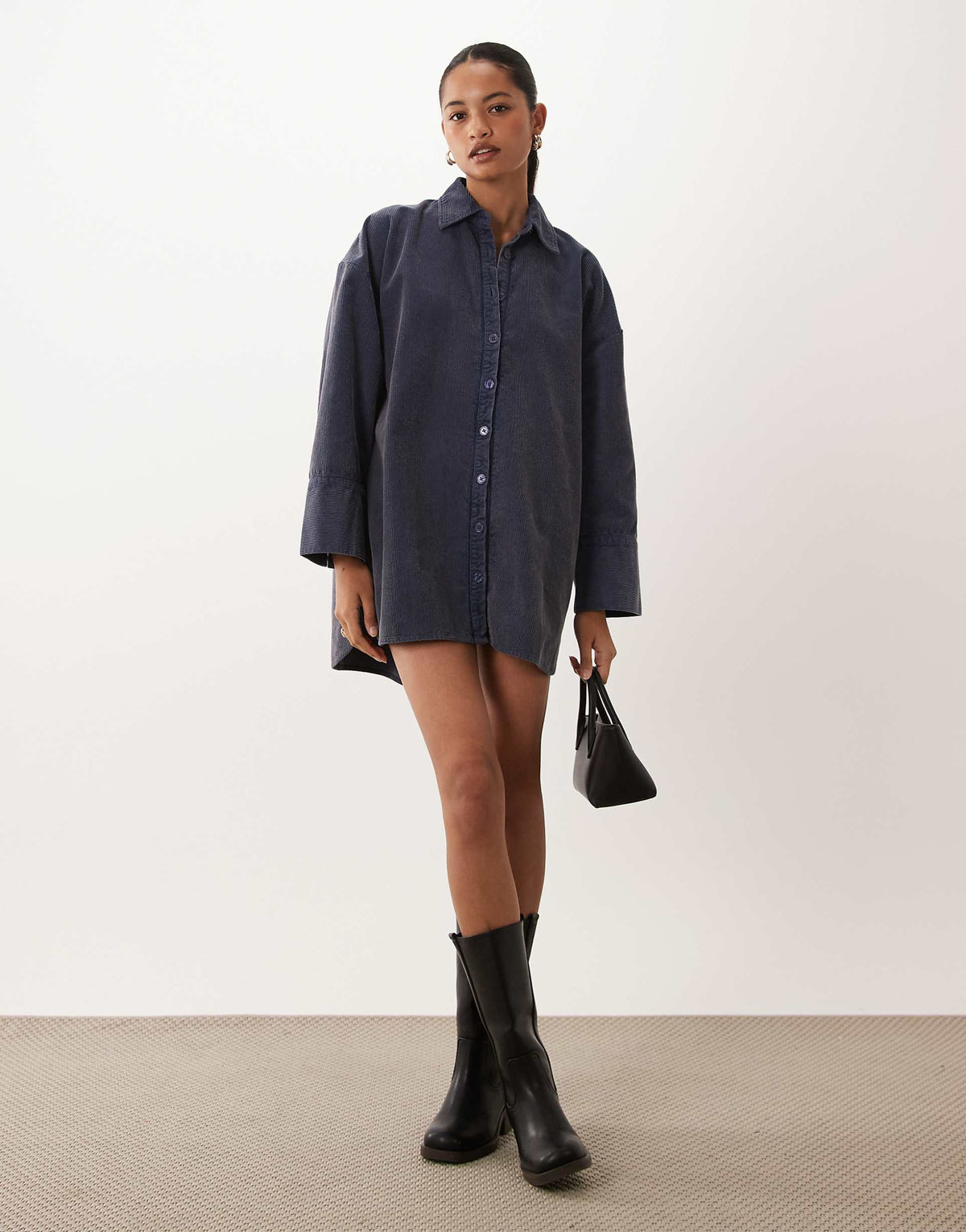 ASOS DESIGN oversized cord shirt mini dress in washed denim blue