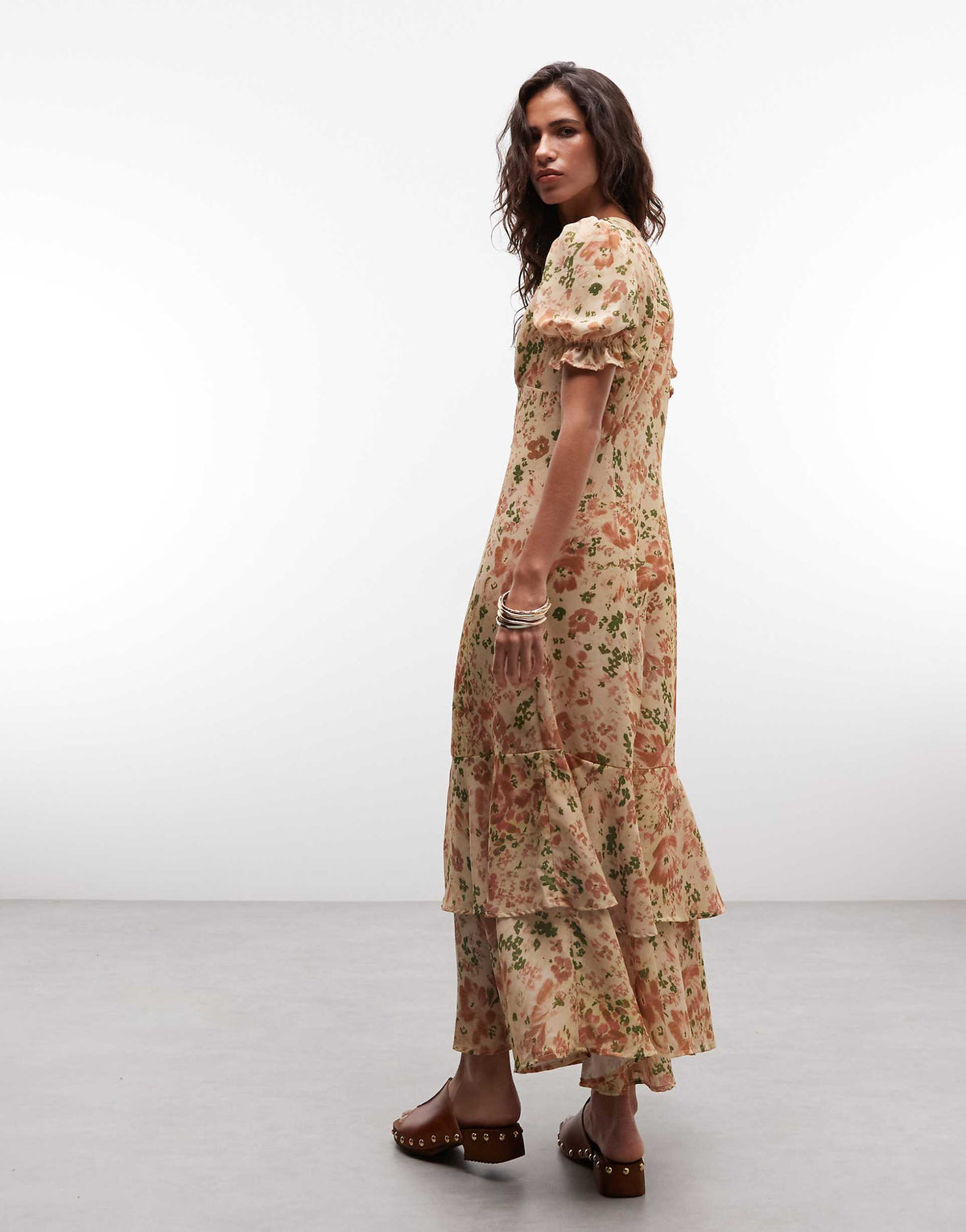 Reclaimed Vintage midi button down tea dress with ruffles in ditsy print