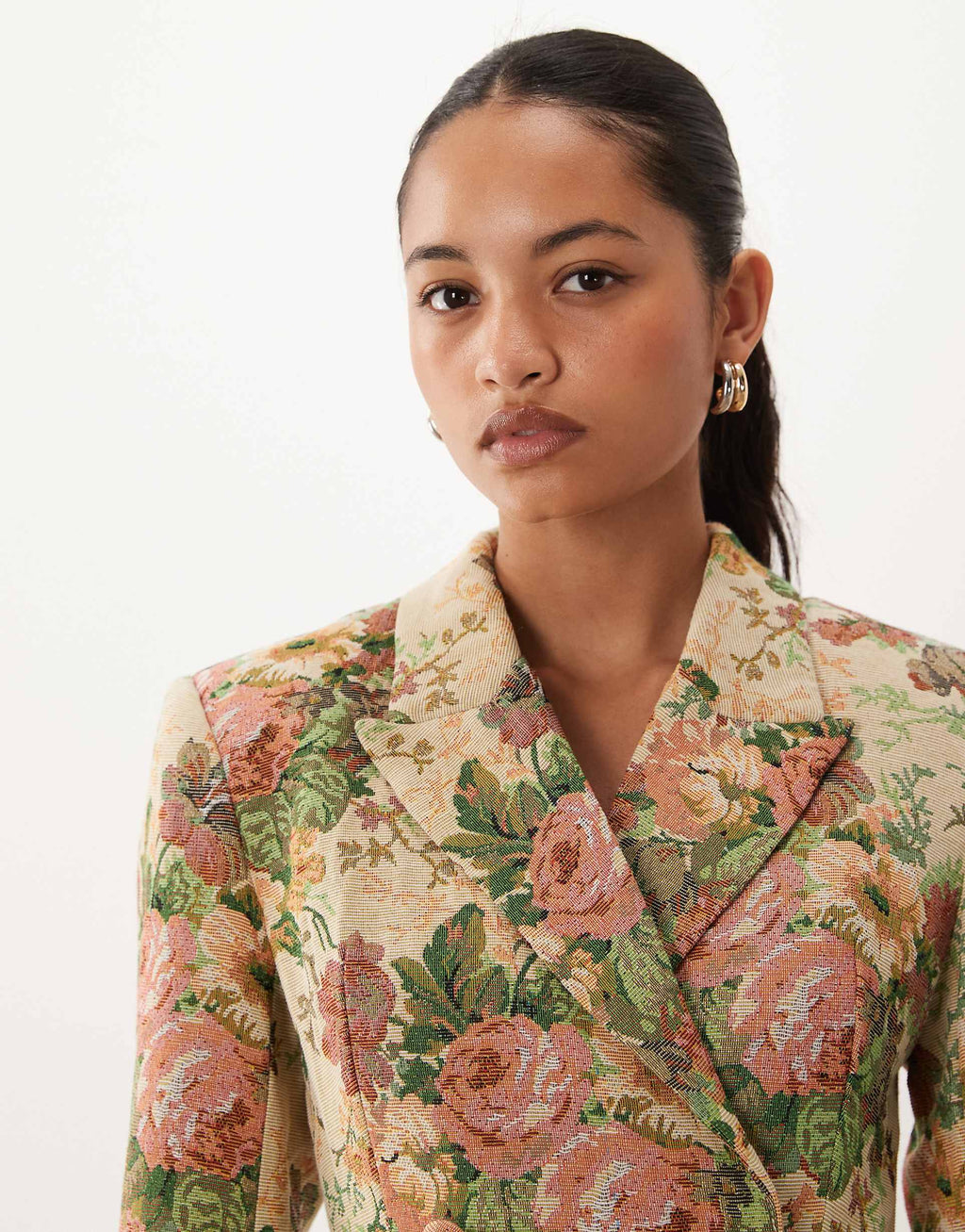 ASOS DESIGN structured double breasted blazer mini dress in vintage floral tapestry