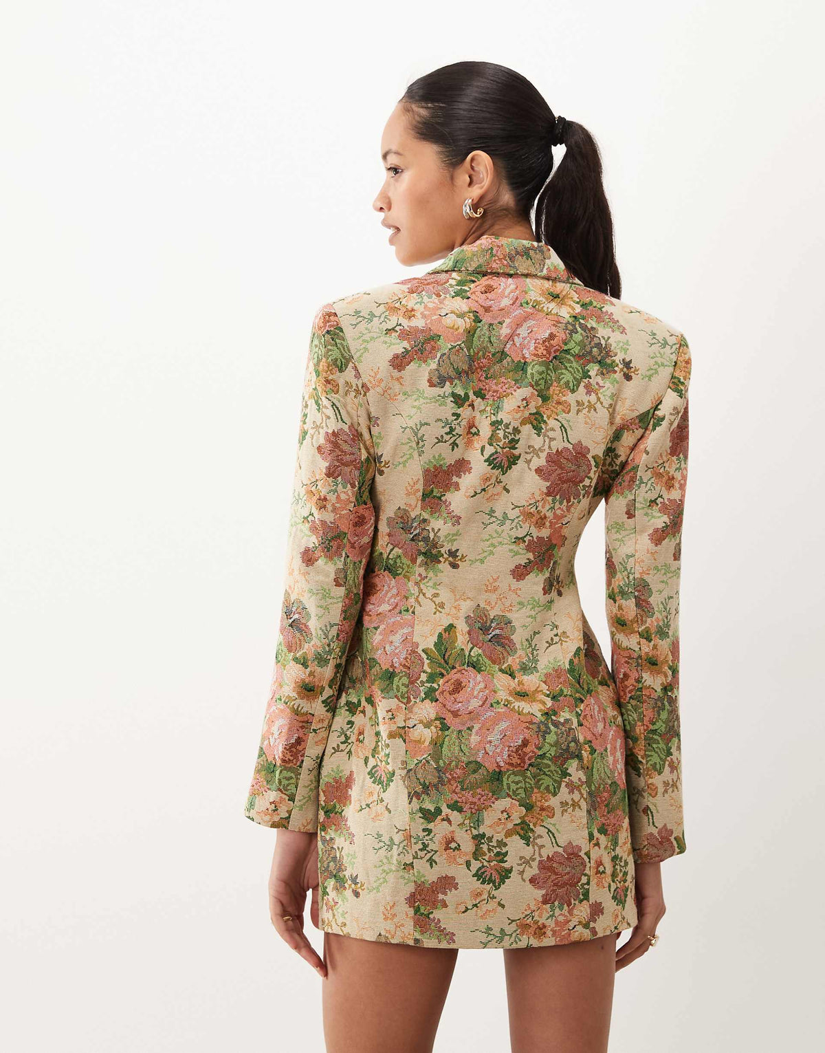 ASOS DESIGN structured double breasted blazer mini dress in vintage floral tapestry