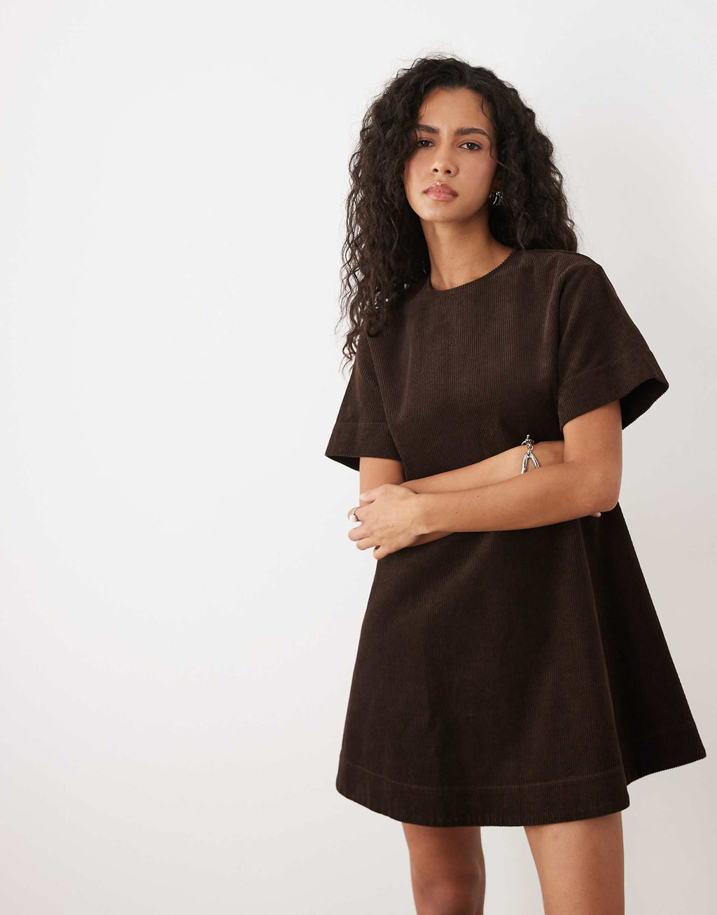 ASOS DESIGN mini cord T-shirt dress in brown