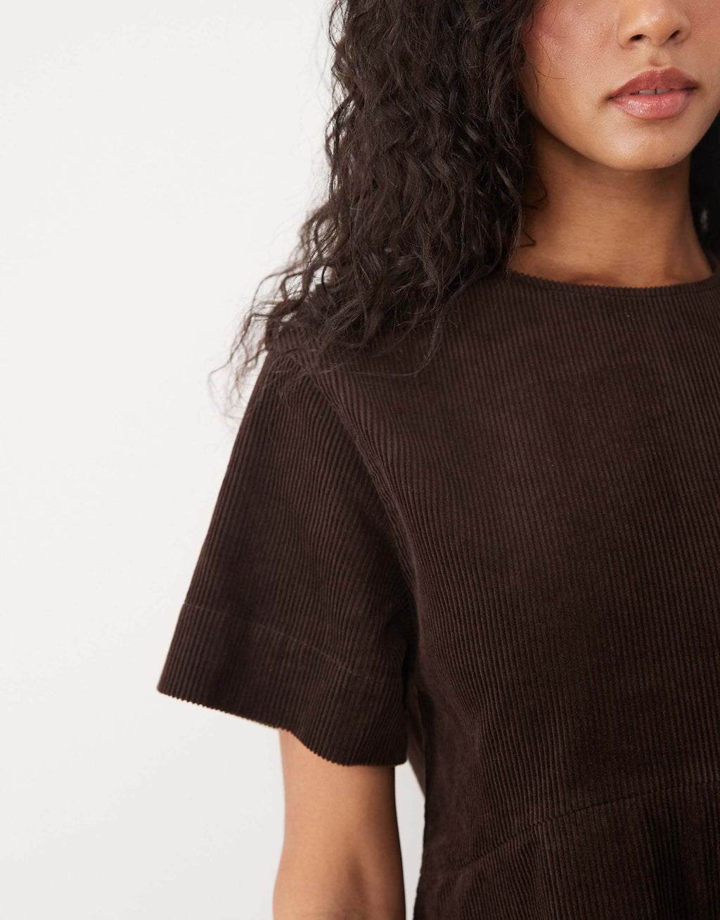 ASOS DESIGN mini cord T-shirt dress in brown