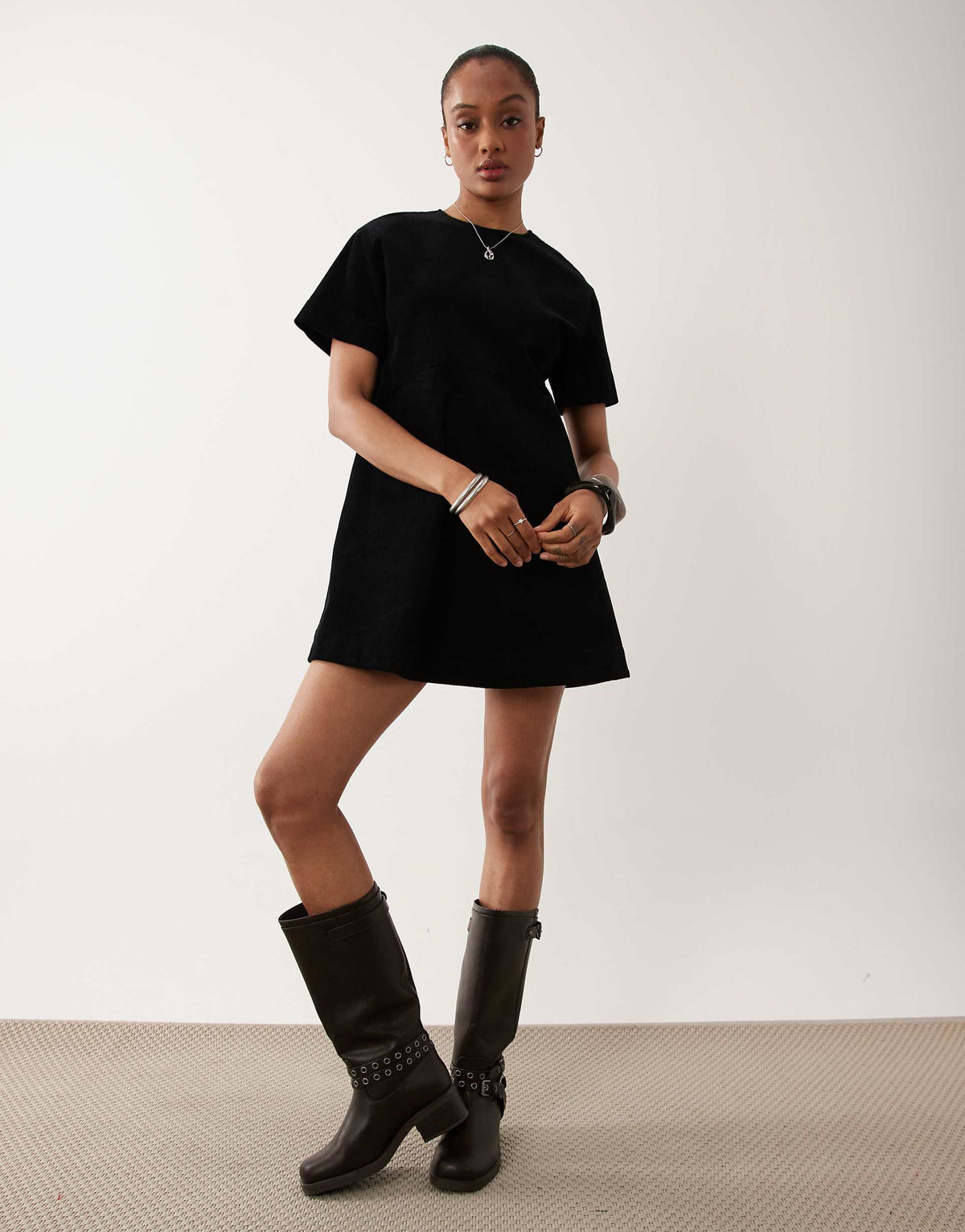 ASOS DESIGN Tall mini cord T-shirt dress in black