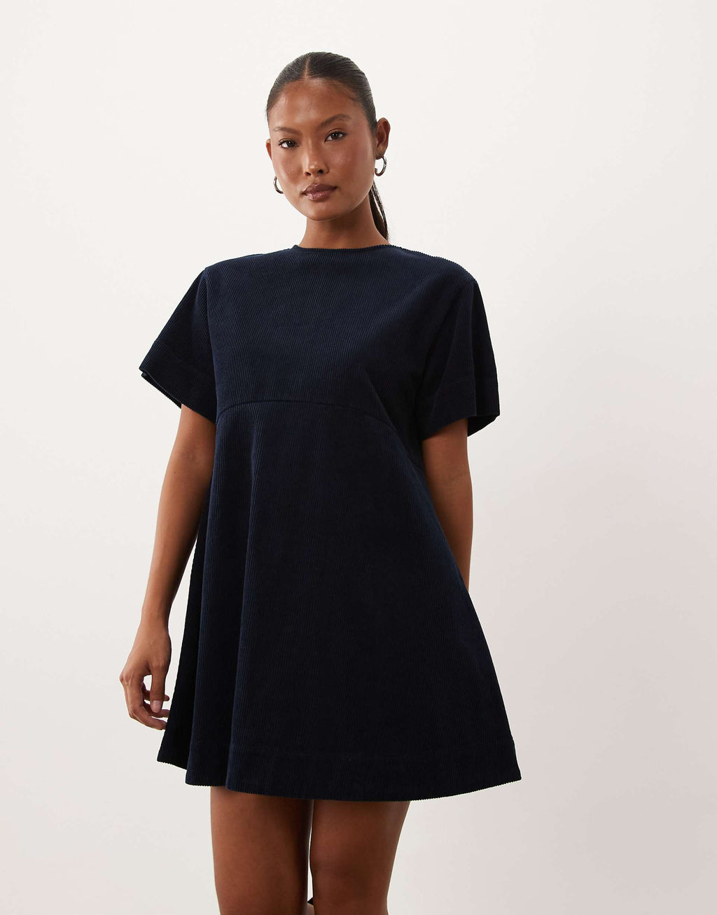 ASOS DESIGN Petite corduroy t-shirt mini dress in navy
