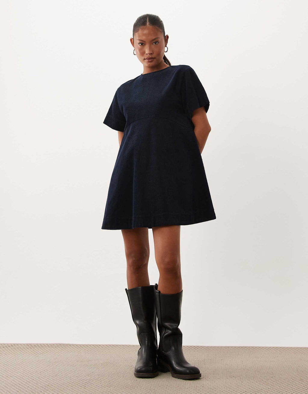 ASOS DESIGN Petite corduroy t-shirt mini dress in navy