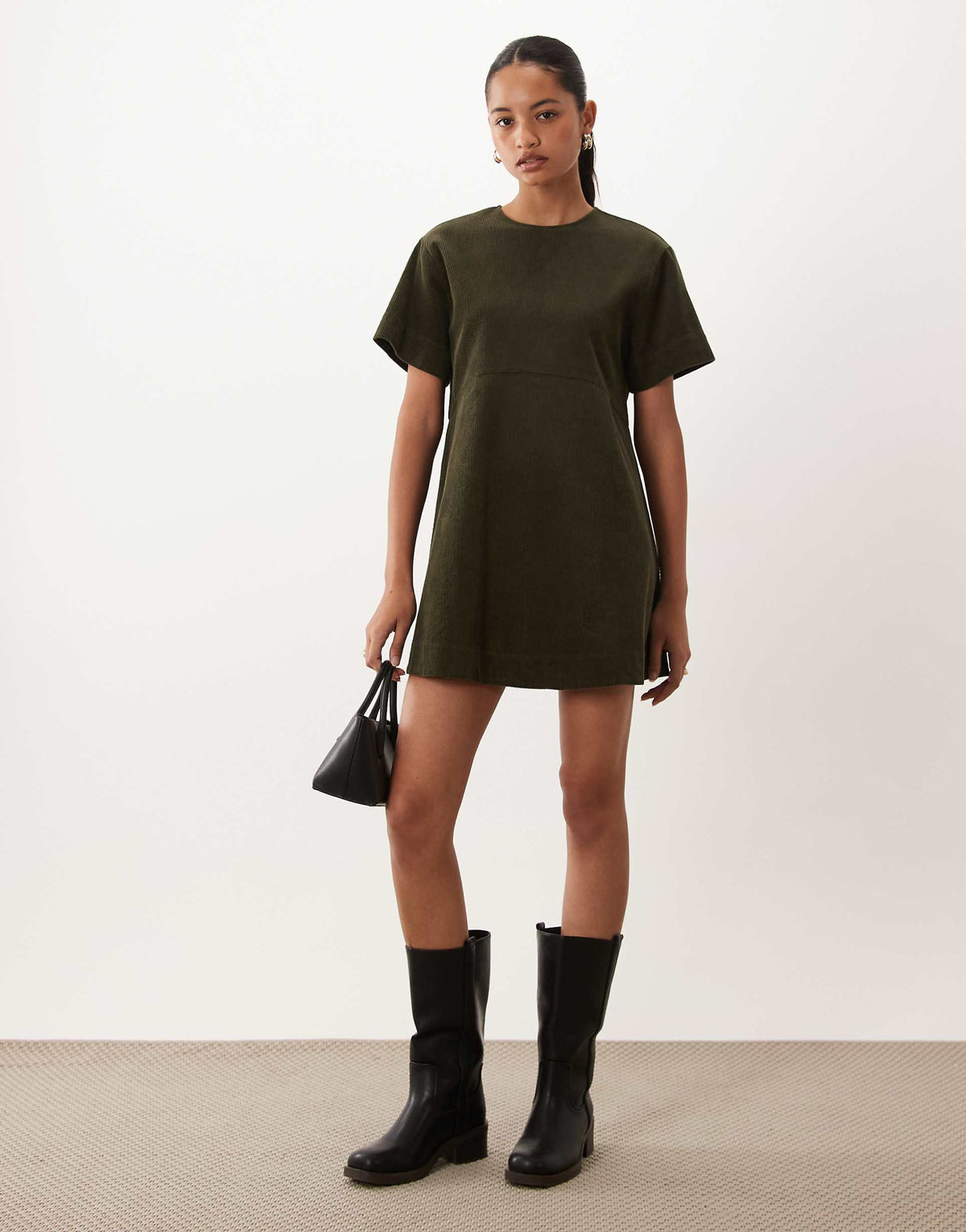 ASOS DESIGN corduroy t-shirt mini dress in green