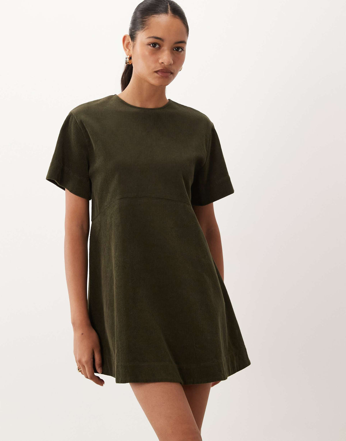 ASOS DESIGN corduroy t-shirt mini dress in green