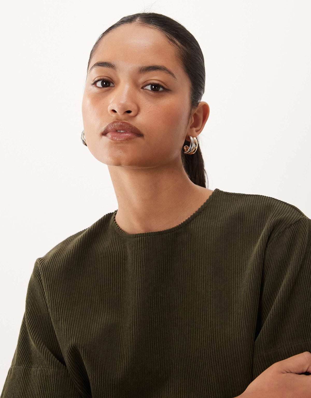 ASOS DESIGN corduroy t-shirt mini dress in green