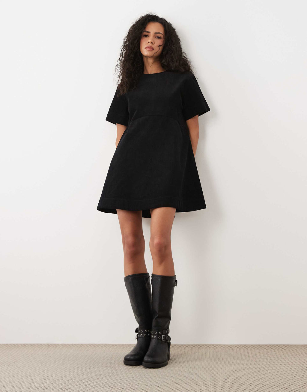 ASOS DESIGN mini cord T-shirt dress in black