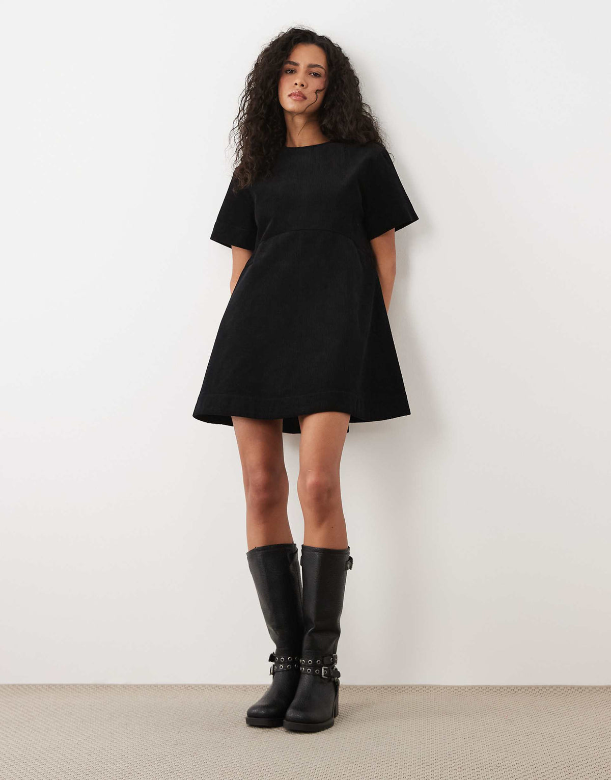 ASOS DESIGN mini cord T-shirt dress in black