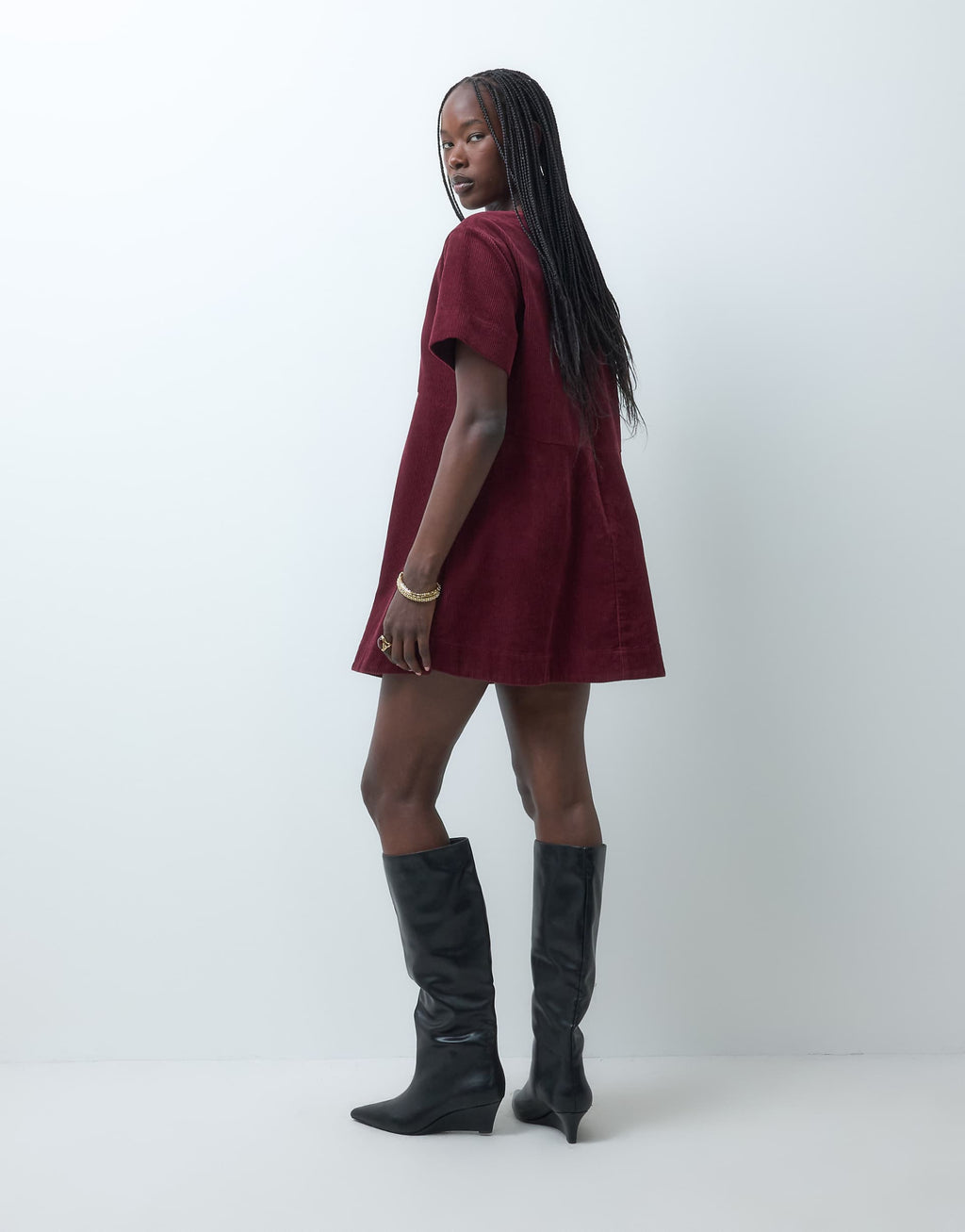 ASOS DESIGN mini cord t-shirt dress in burgundy