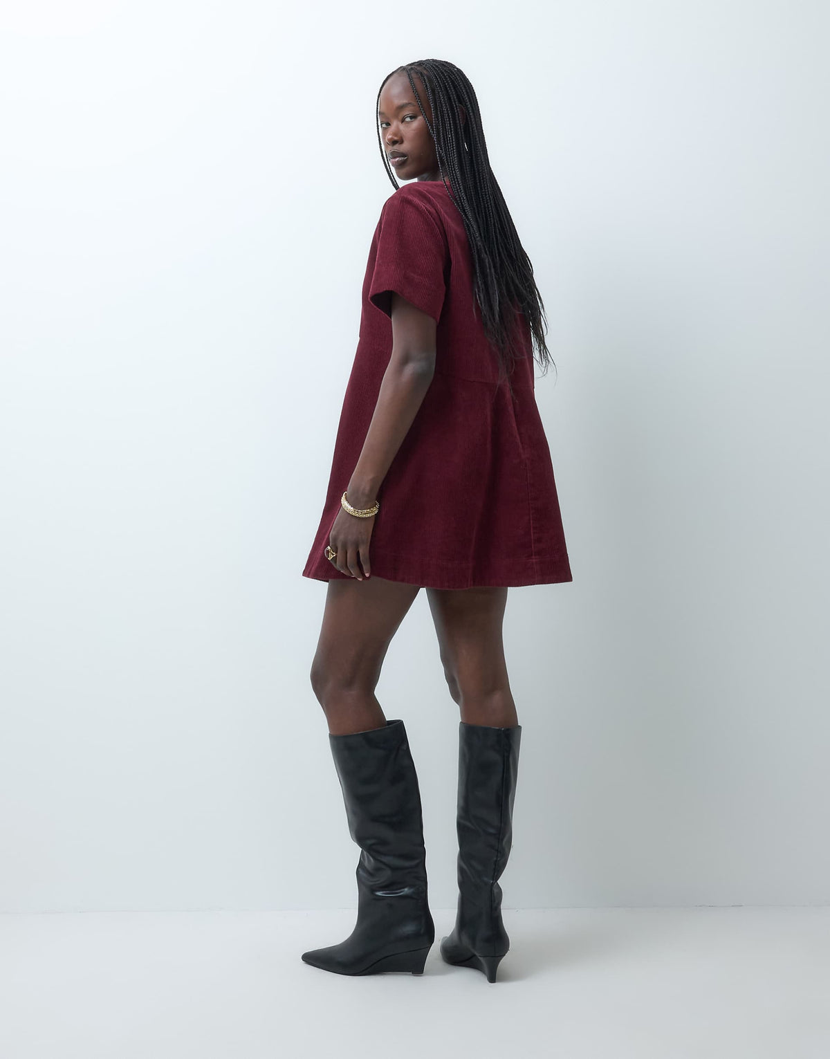 ASOS DESIGN mini cord t-shirt dress in burgundy