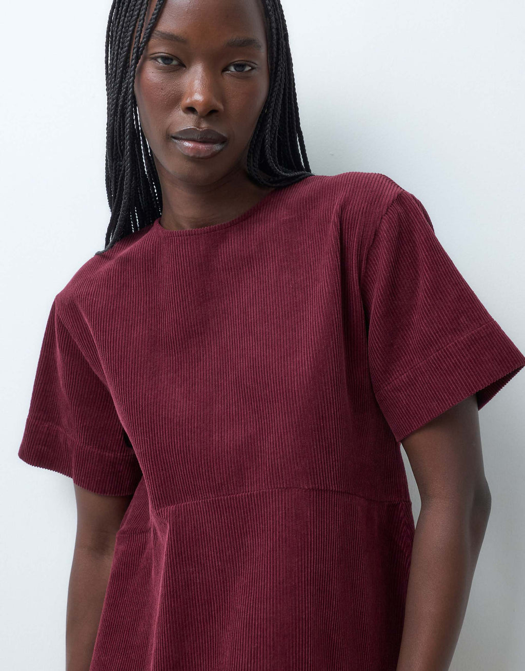 ASOS DESIGN mini cord t-shirt dress in burgundy
