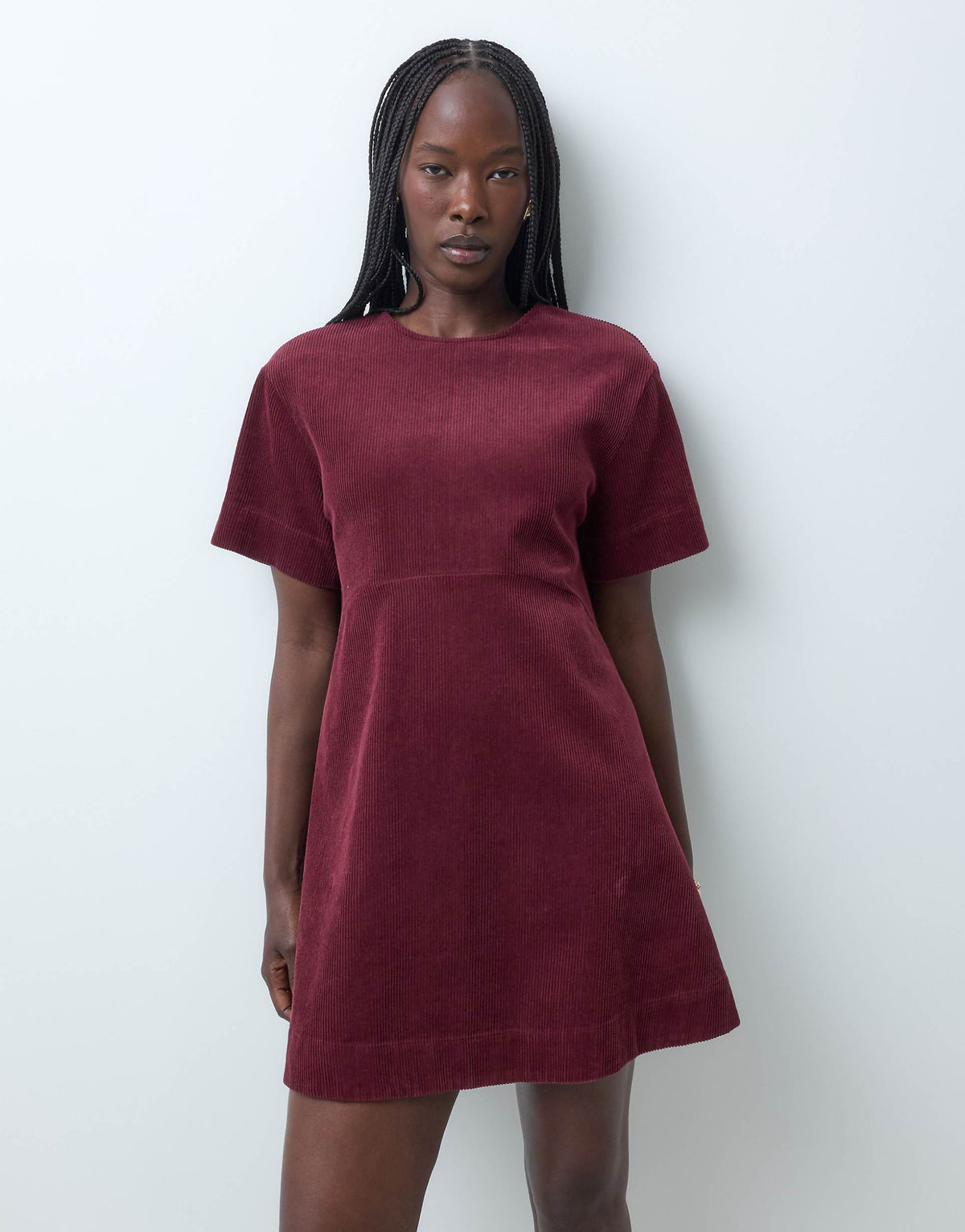ASOS DESIGN mini cord t-shirt dress in burgundy