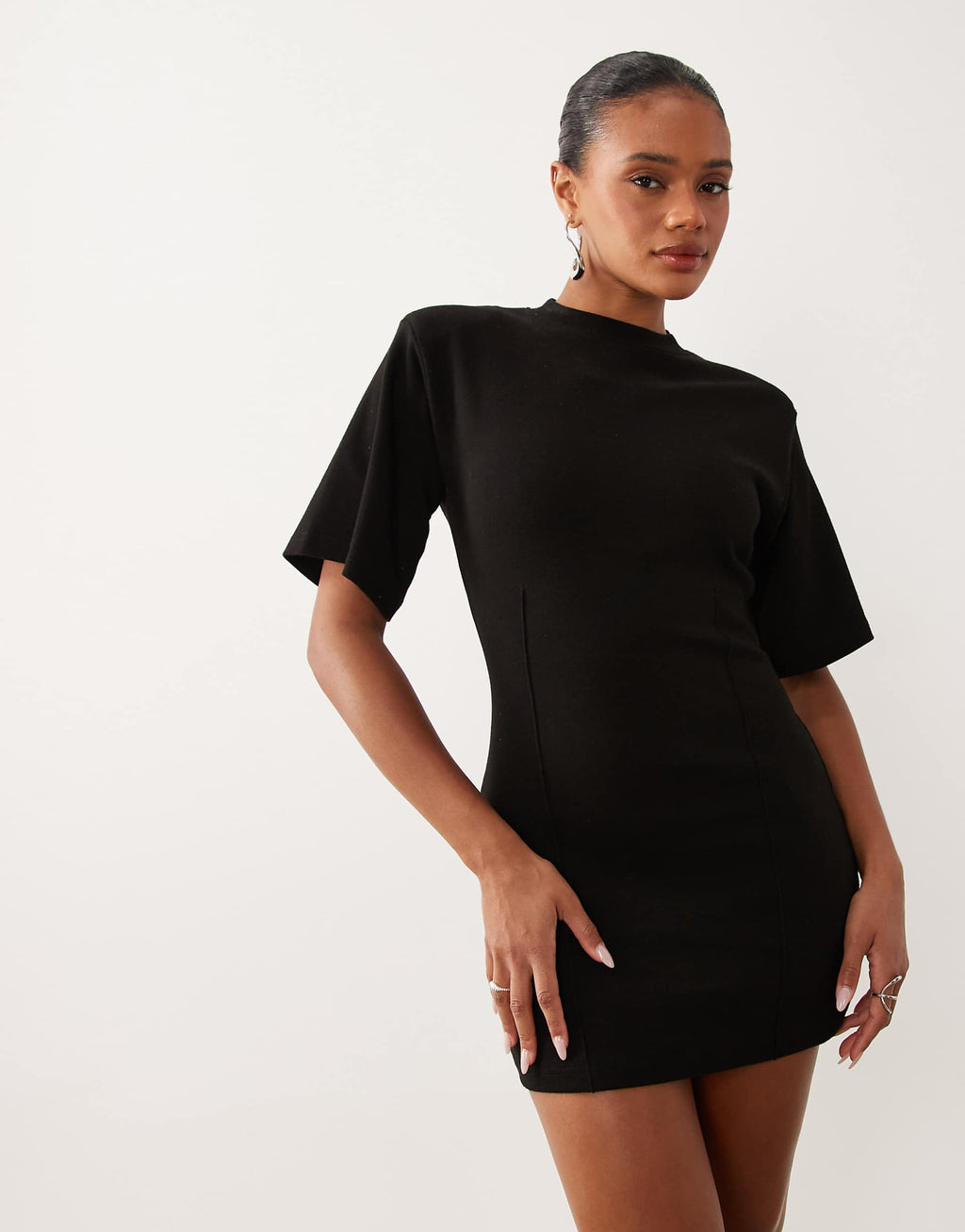 Missy Empire modal bell sleeve fitted T-shirt dress in black