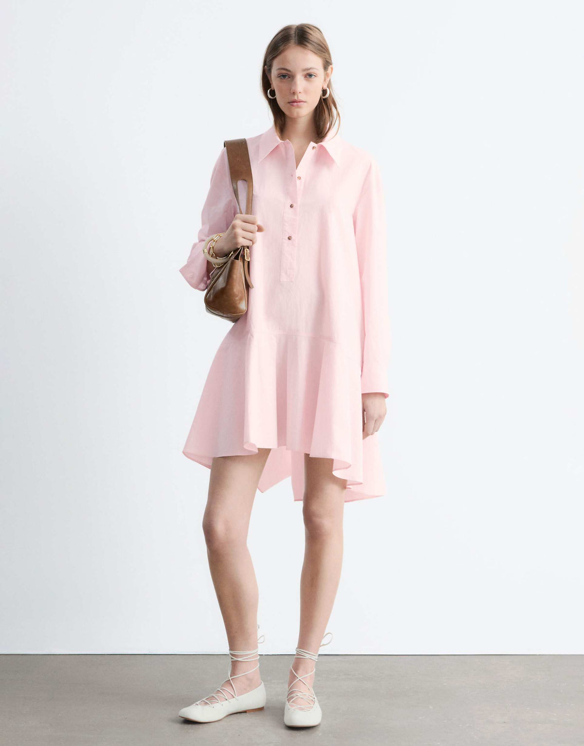 & Other Stories pure cotton poplin polo mini dress in pink