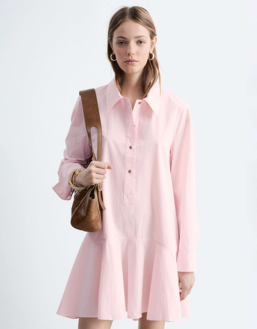 & Other Stories pure cotton poplin polo mini dress in pink