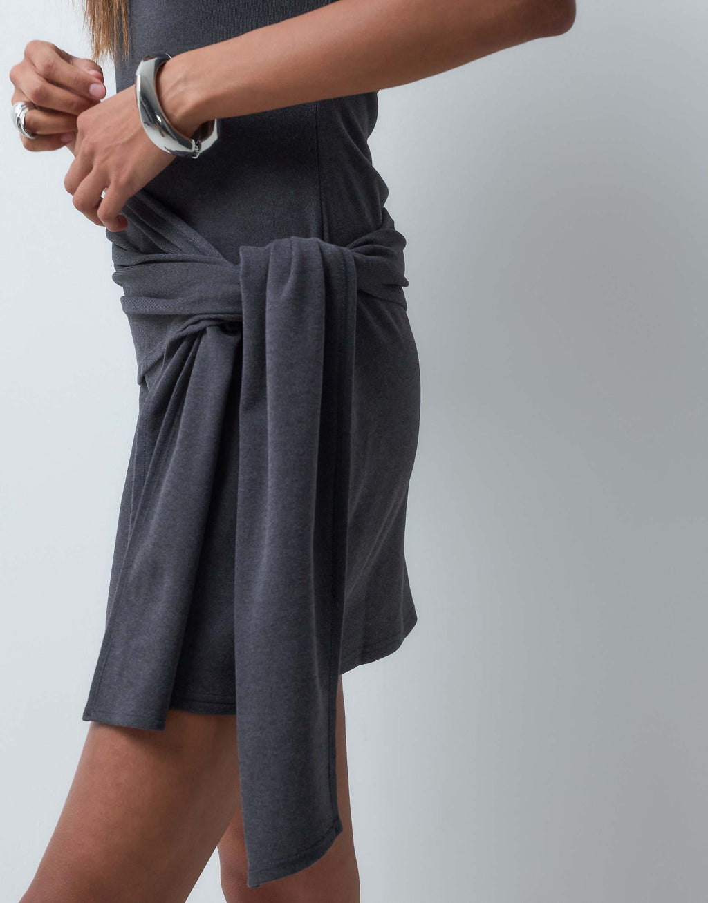 ASOS DESIGN supersoft side tie mini dress in charcoal