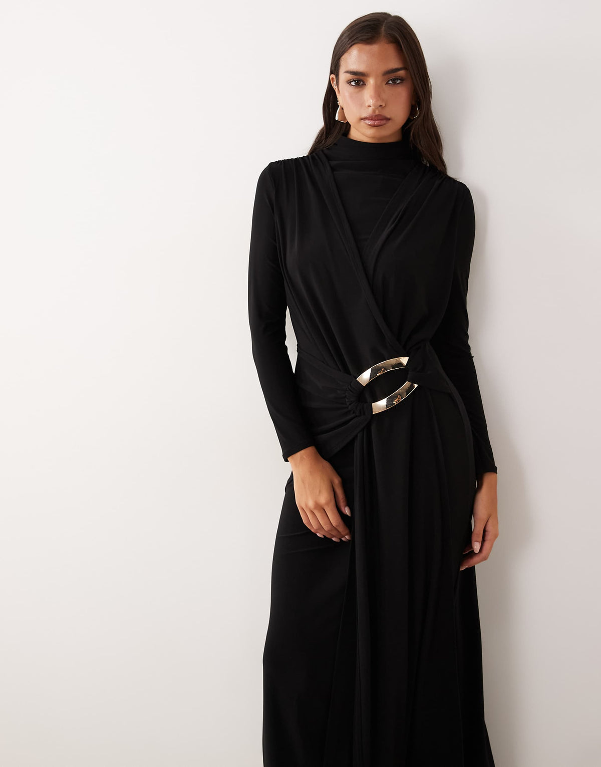 ASOS DESIGN slinky drape maxi dress with trim detail in black