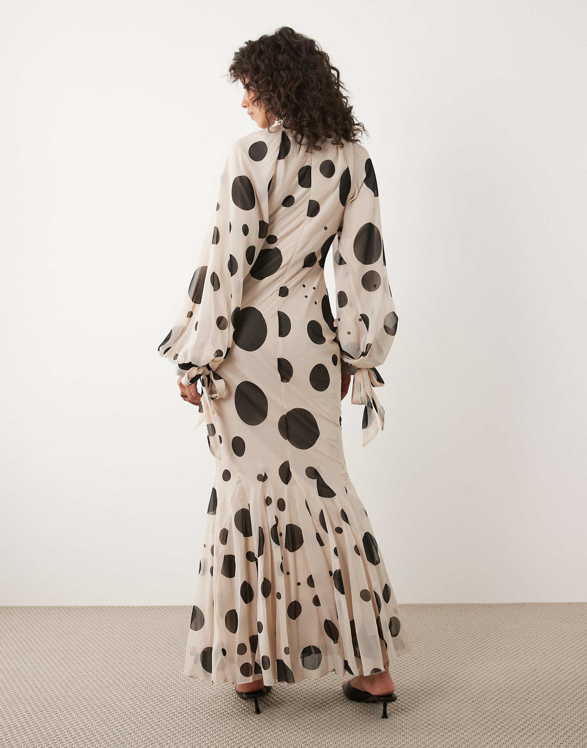 ASOS DESIGN high neck chiffon maxi dress with godet hem in polka dot