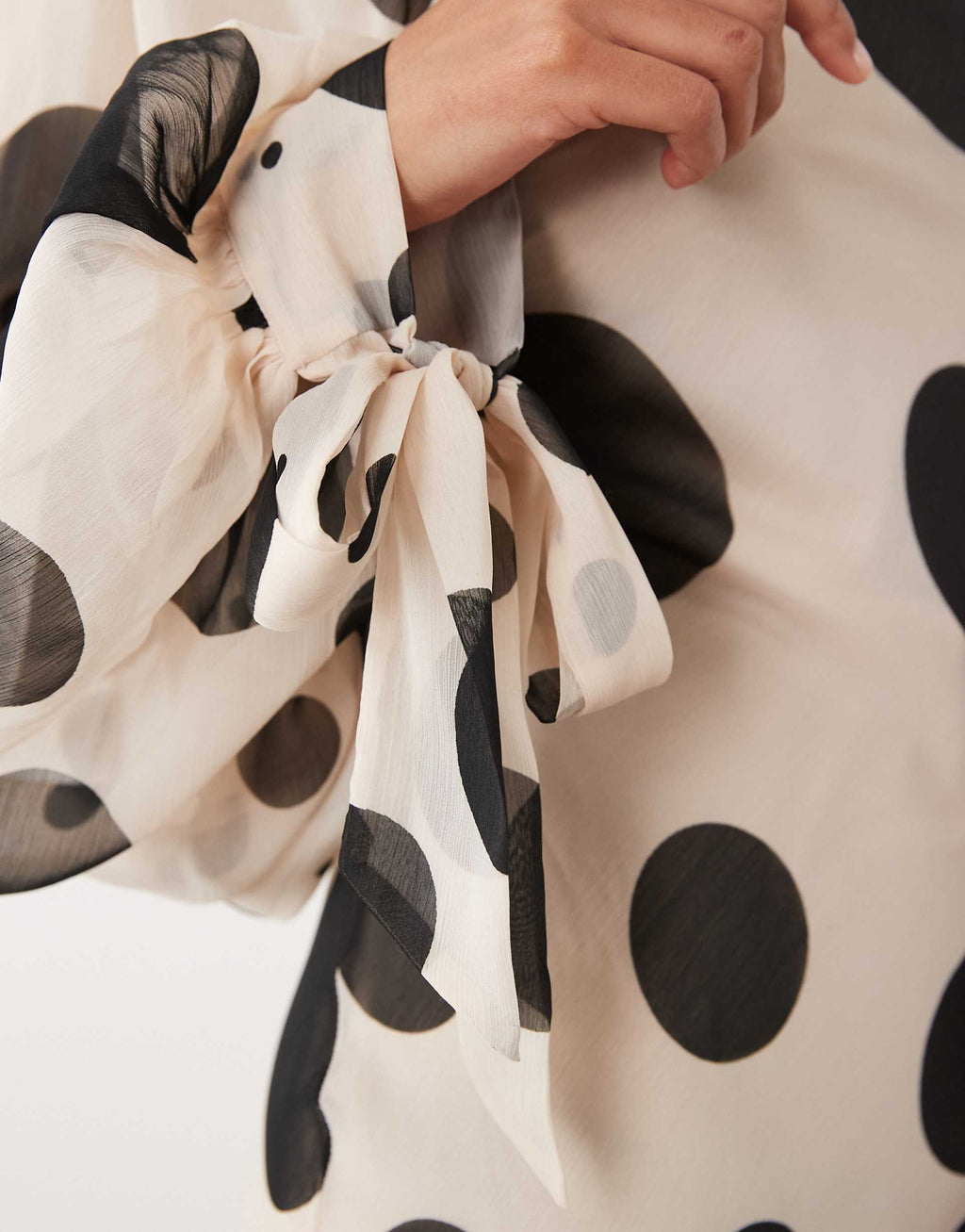 ASOS DESIGN high neck chiffon maxi dress with godet hem in polka dot