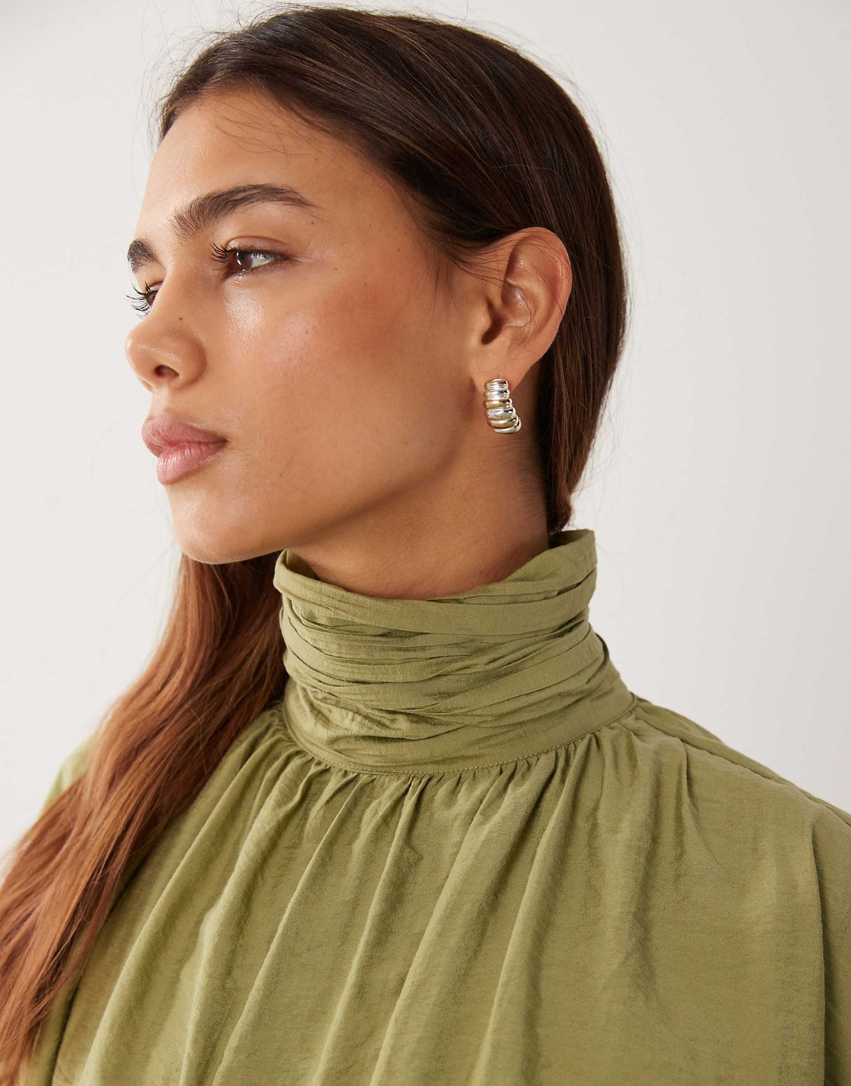 ASOS DESIGN high neck mini dress with bubble hem in sage