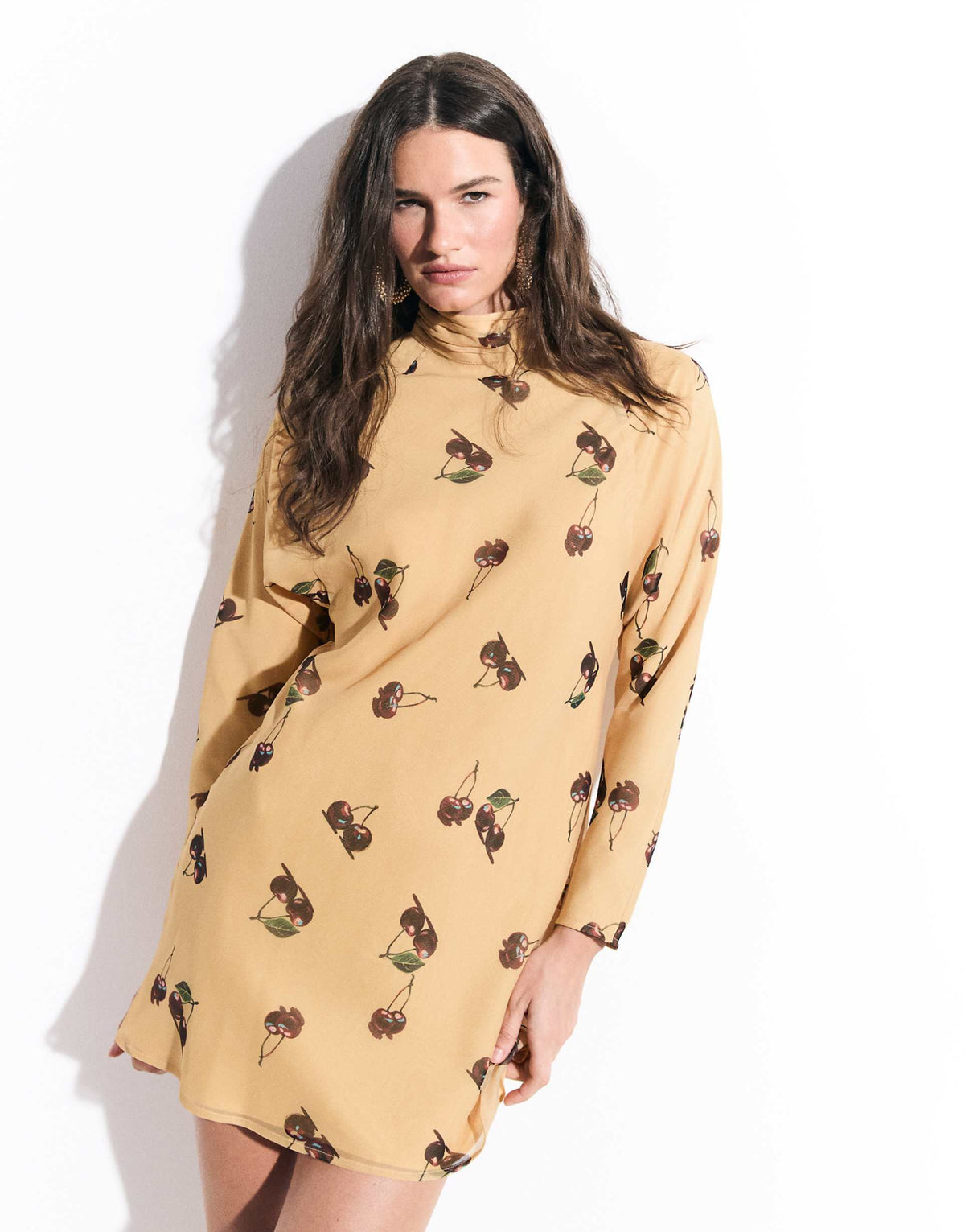 ASOS DESIGN chiffon mini dress with batwing sleeve in cherry print